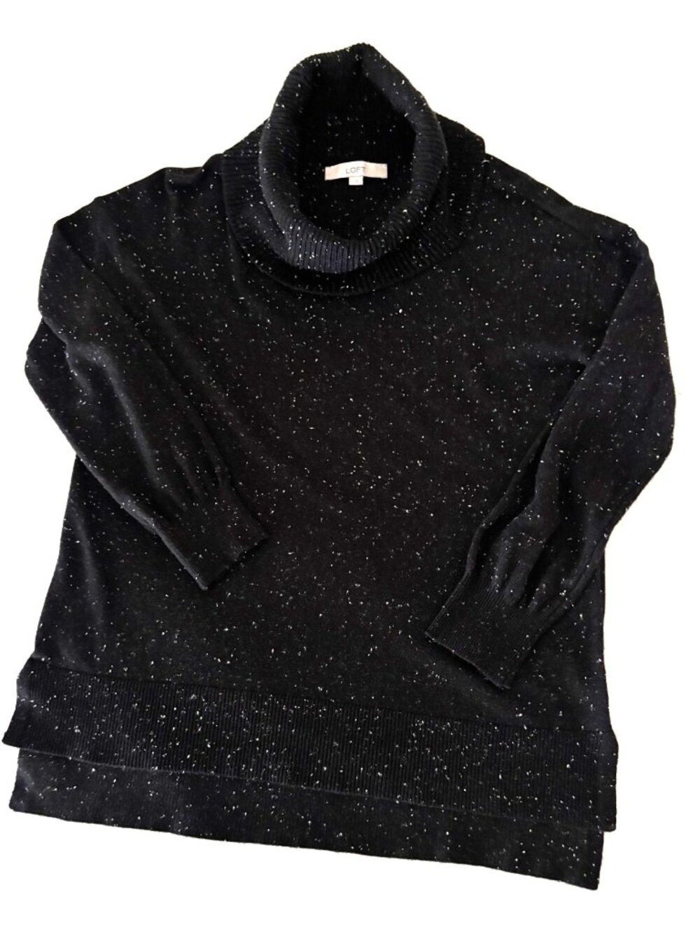 LOFT black speckled cowl neck tunic sweater Misses L